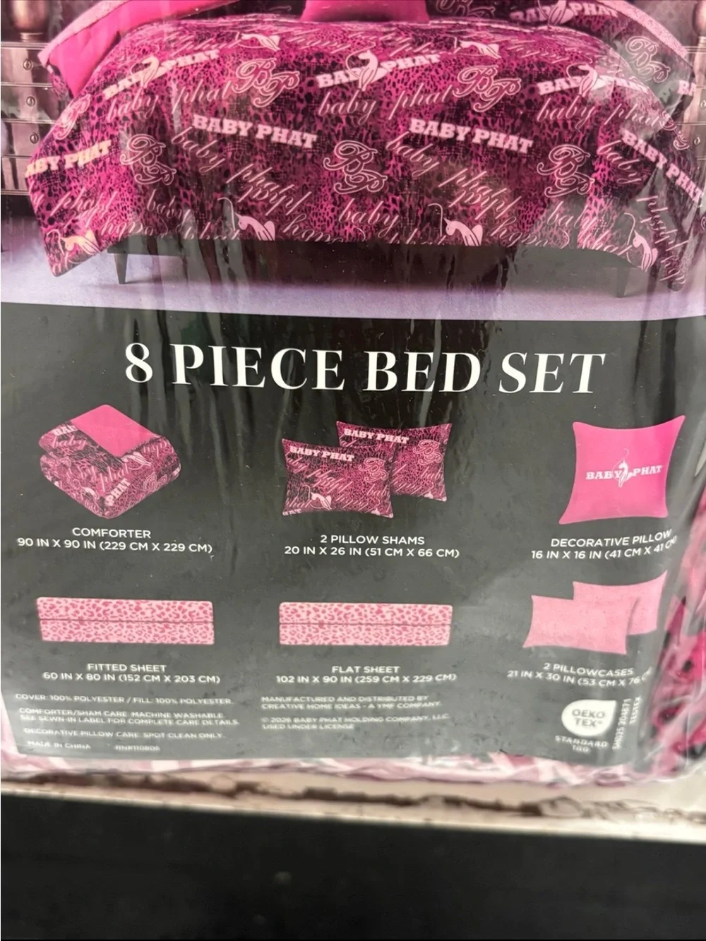 RARE NWT Y2K Baby Phat Pink Leopard Cheetah Queen 8-Piece Bed Set Complete